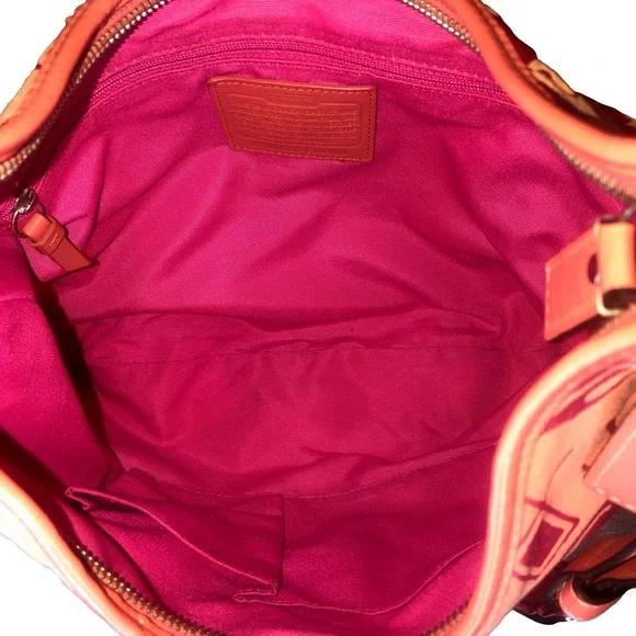 Coach Hot Pink and Coral Satin Signature Hobo - Picture 9 of 17